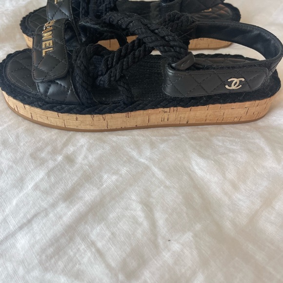 Cord and Lambskin Chanel Quilted Sandals Size 38 - Picture 4 of 7
